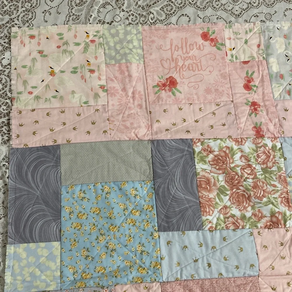 Brand New Baby Quilt with Girly Princess Motifs